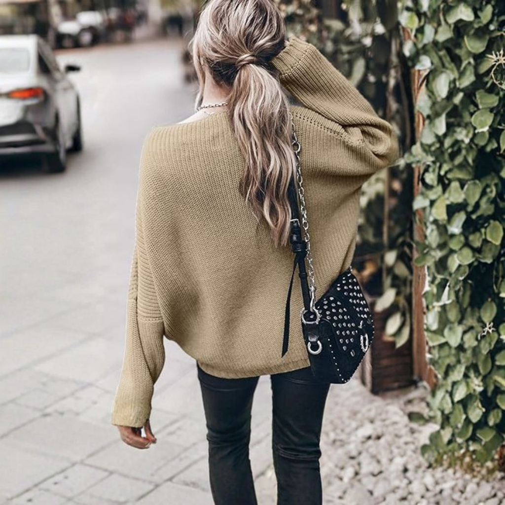 Oversized Chunky Knit Sweater With Batwing Sleeve For Women - Image 12