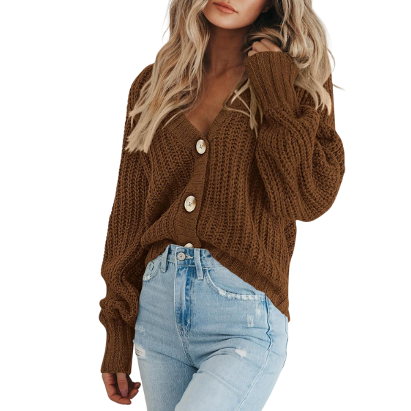 Women's Chunky Knit Open Front Sweater Long Sleeve Button Loose Short Cardigan Outerwear Coats - Image 34