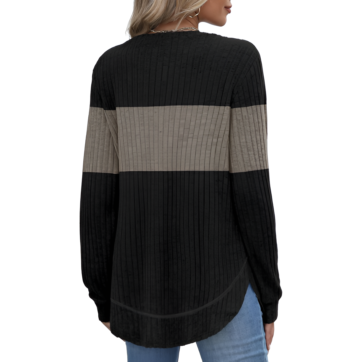 Dressy Long Sleeve Tunic Sweater With Curved Hem And Loose Fit For Women - Image 44