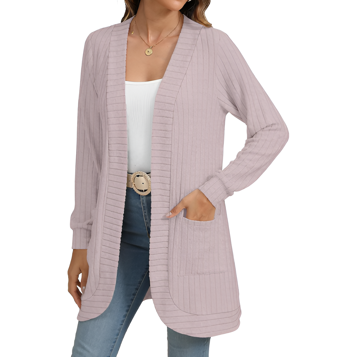 Women Long Sleeve Open Front Cardigan Casual Lightweight Long Cardigans Loose Knit Outwear with Pockets - Image 12