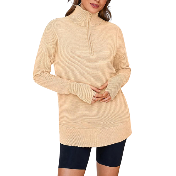Casual Long Sleeve Quarter Knit Zip Up Sweater Top For Women - Image 47