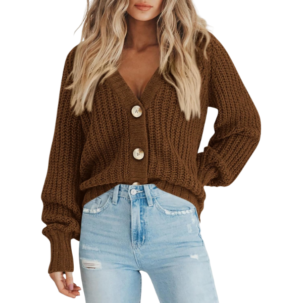 Women's Chunky Knit Open Front Sweater Long Sleeve Button Loose Short Cardigan Outerwear Coats - Image 33