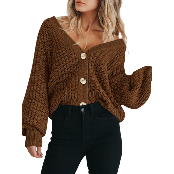 Women's Chunky Knit Open Front Sweater Long Sleeve Button Loose Short Cardigan Outerwear Coats - Image 35