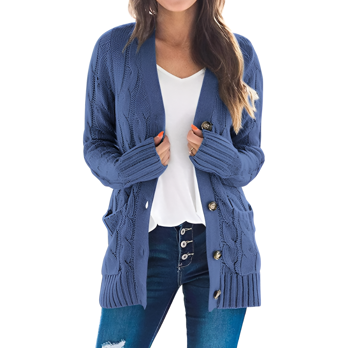Cable Knit Button Front Open Cardigan - Image 31
