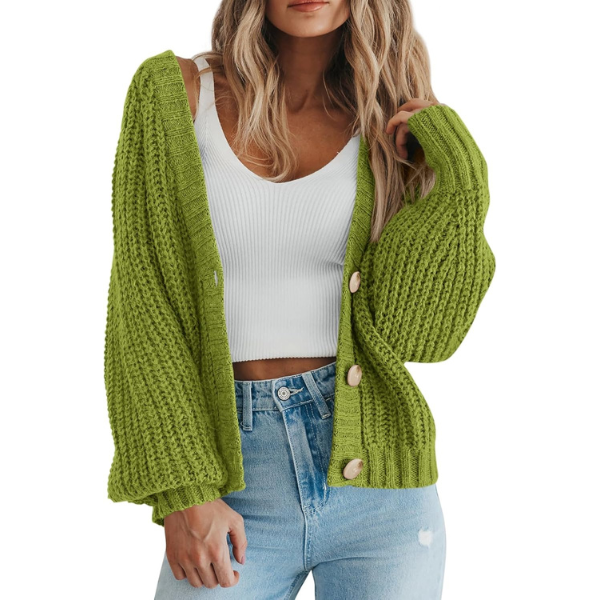 Women's Chunky Knit Open Front Sweater Long Sleeve Button Loose Short Cardigan Outerwear Coats - Image 27