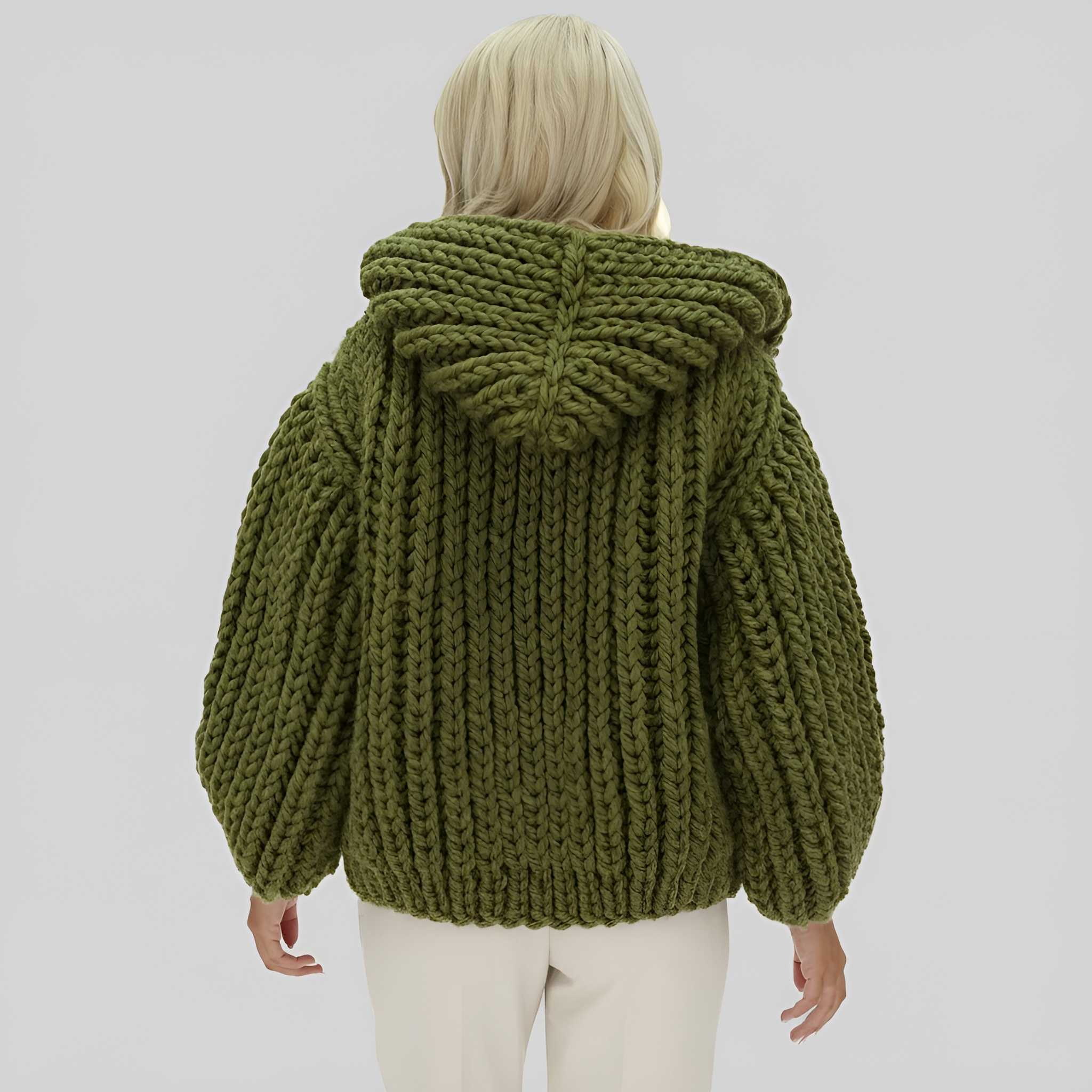 Oversized Cable Knit Hooded Open Front Cardigan For Women - Image 11