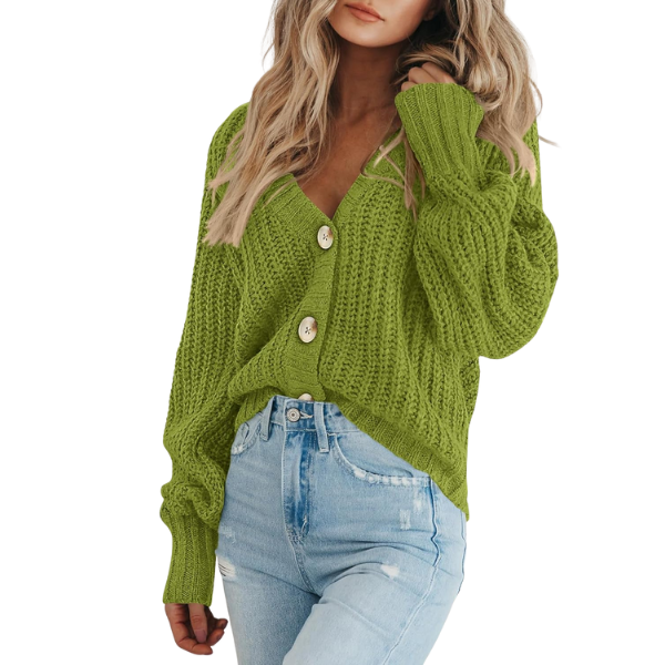 Women's Chunky Knit Open Front Sweater Long Sleeve Button Loose Short Cardigan Outerwear Coats - Image 26