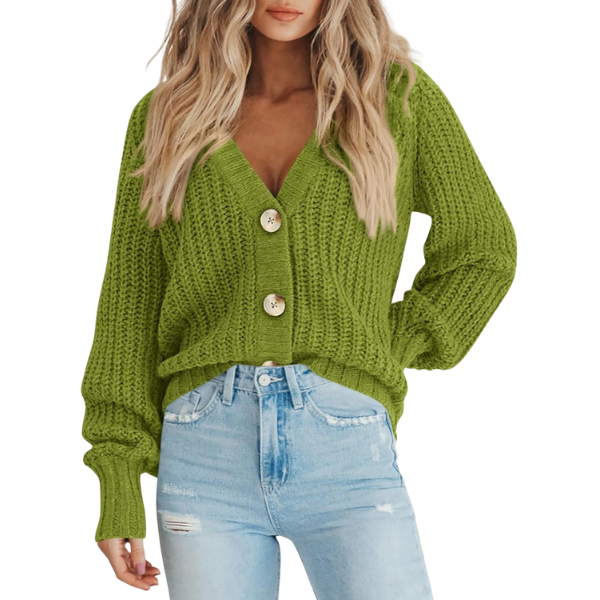 Women's Chunky Knit Open Front Sweater Long Sleeve Button Loose Short Cardigan Outerwear Coats - Image 30