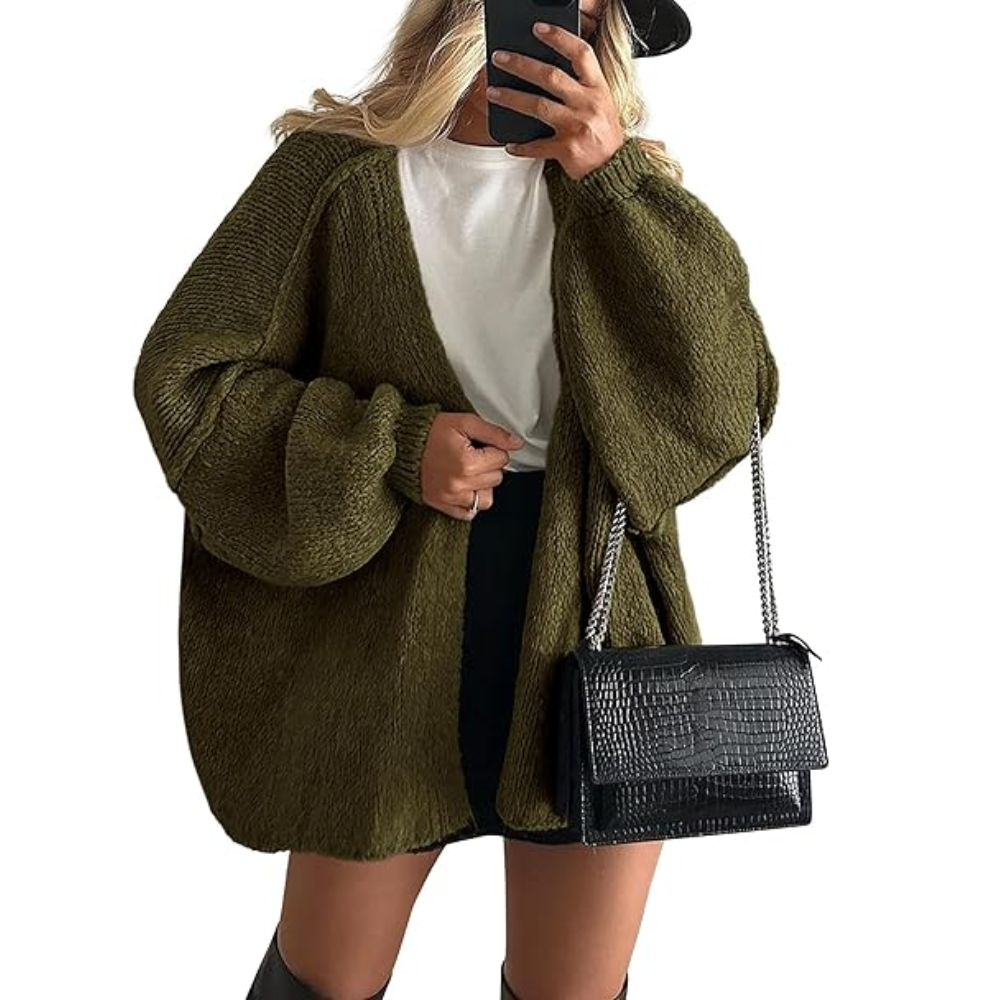 Oversized Open Front Lantern Sleeve Cardigan - Image 13