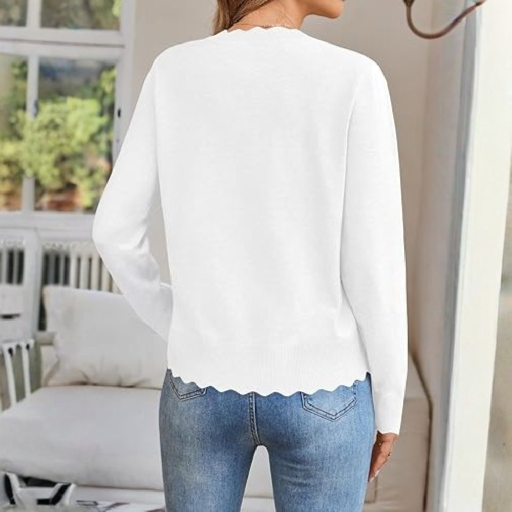 Lightweight Button Down Knit Cardigan With Scallop Trim - Image 21