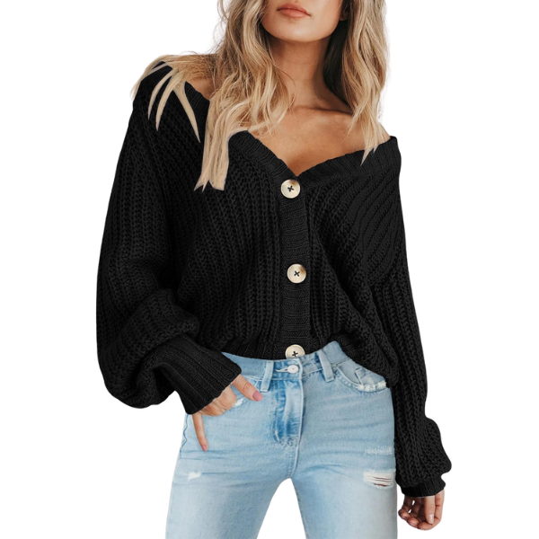 Women's Chunky Knit Open Front Sweater Long Sleeve Button Loose Short Cardigan Outerwear Coats - Image 3