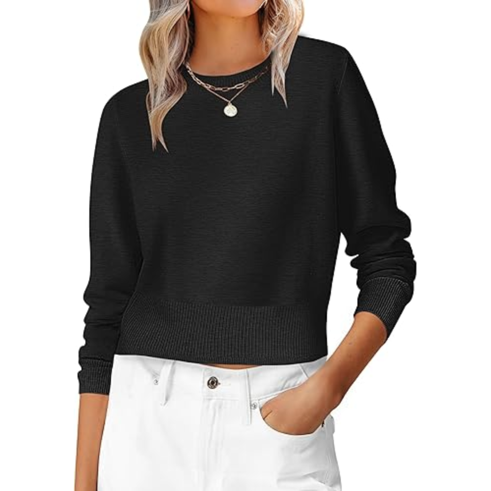 Cropped Long Sleeve Casual Lightweight Knit Sweater - Image 6