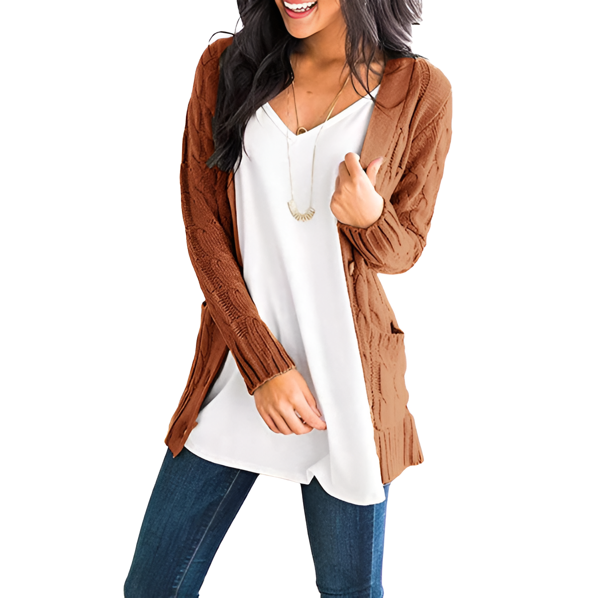 Cable Knit Button Front Open Cardigan - Image 21