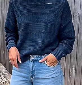 Women's casual crochet solid color knitted sweater