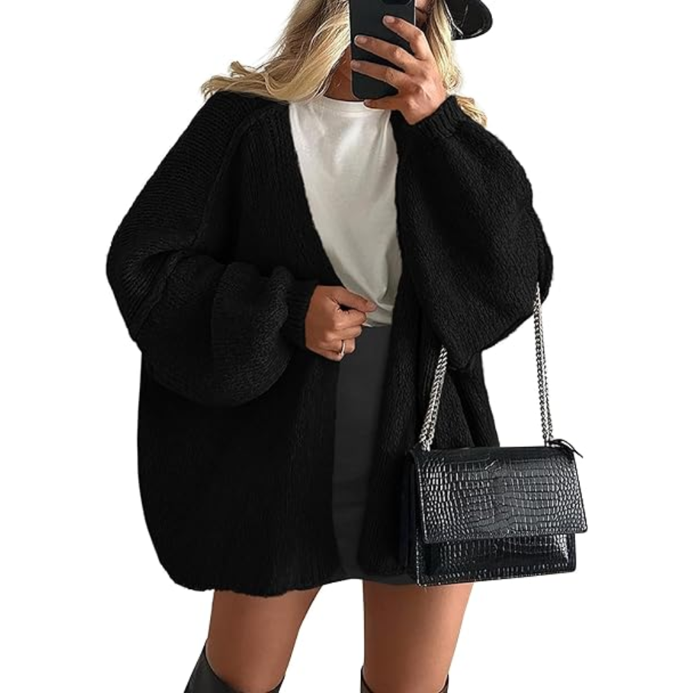 Oversized Open Front Lantern Sleeve Cardigan - Image 7