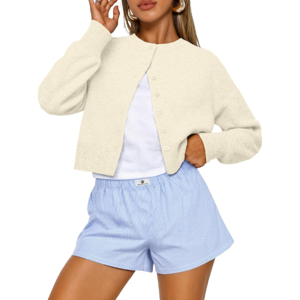Cropped Lightweight Button Front Cardigan Sweater For Women - Image 7