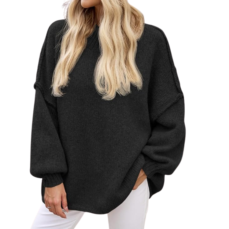 Oversized Ribbed Casual Sweater With Long Batwing Sleeve For Women - Image 3