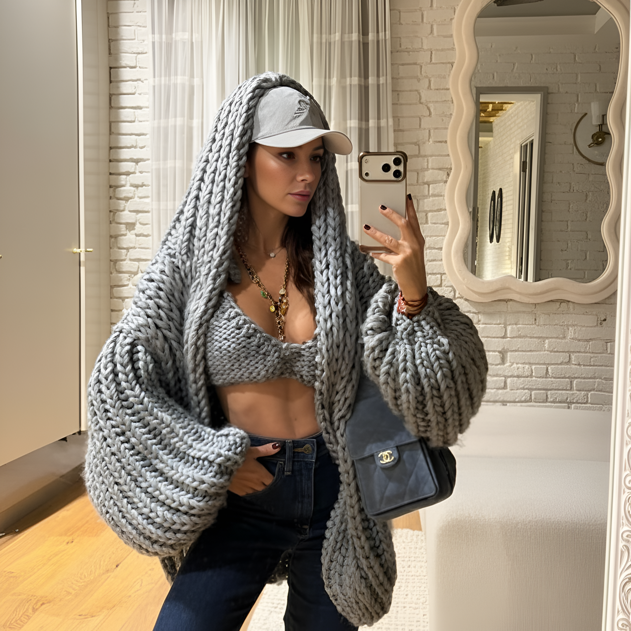 Oversized Cable Knit Hooded Open Front Cardigan For Women - Image 2