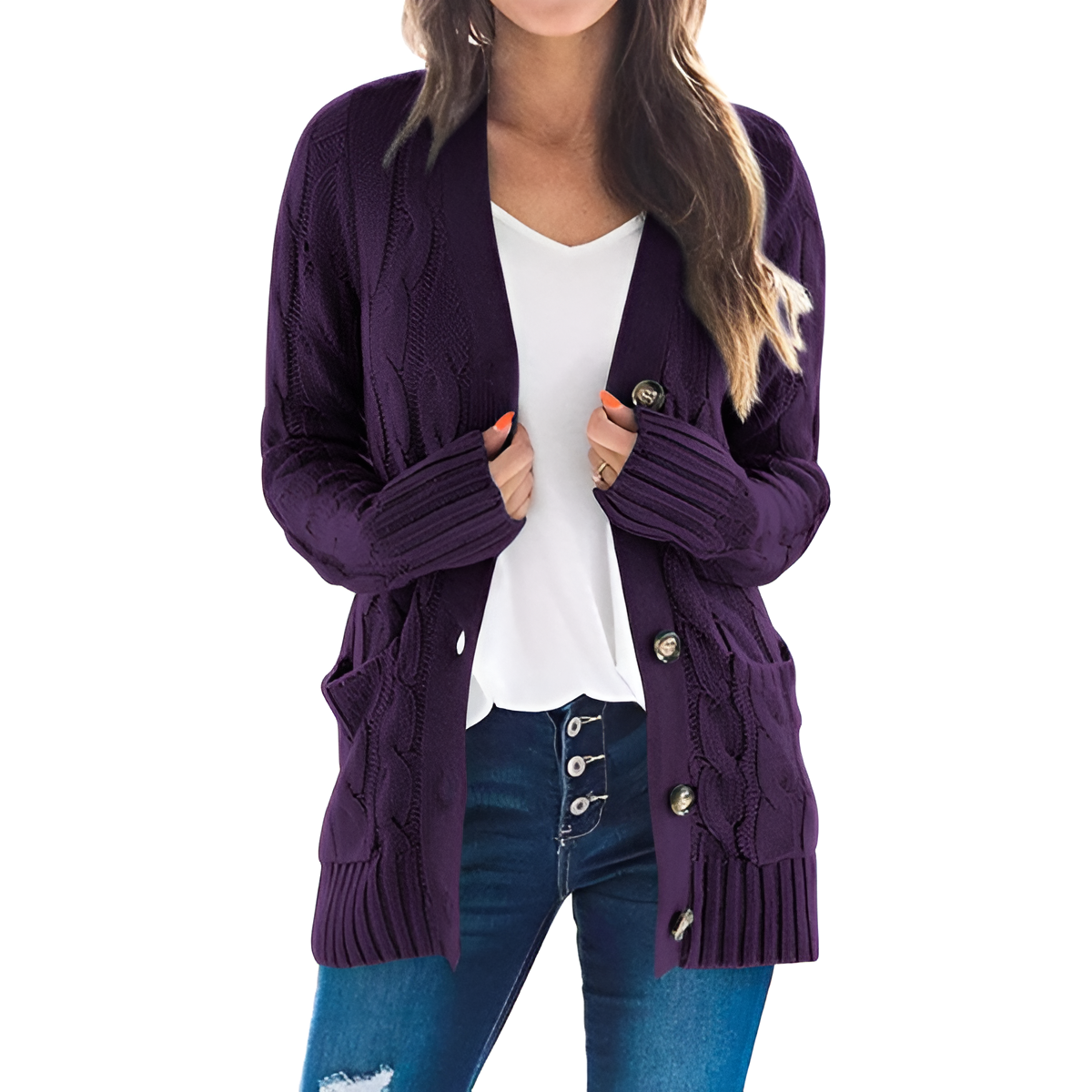 Cable Knit Button Front Open Cardigan - Image 16