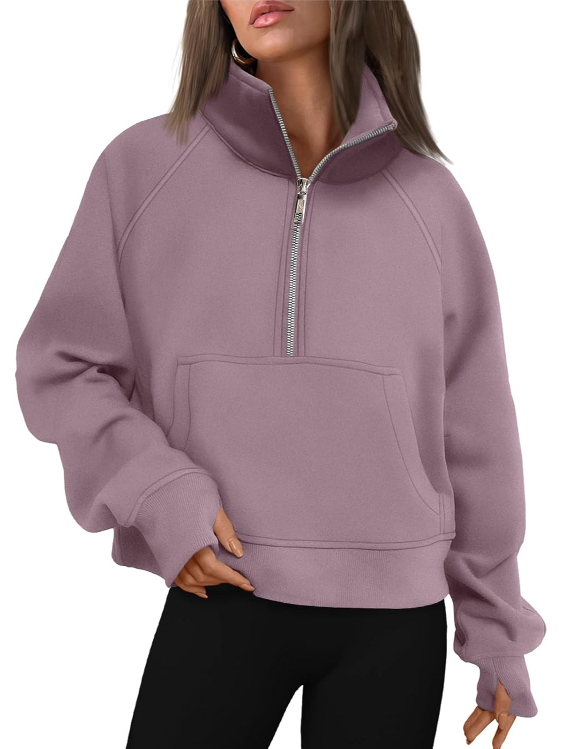Cozy Half Zip Cropped Pullover Top - Image 10