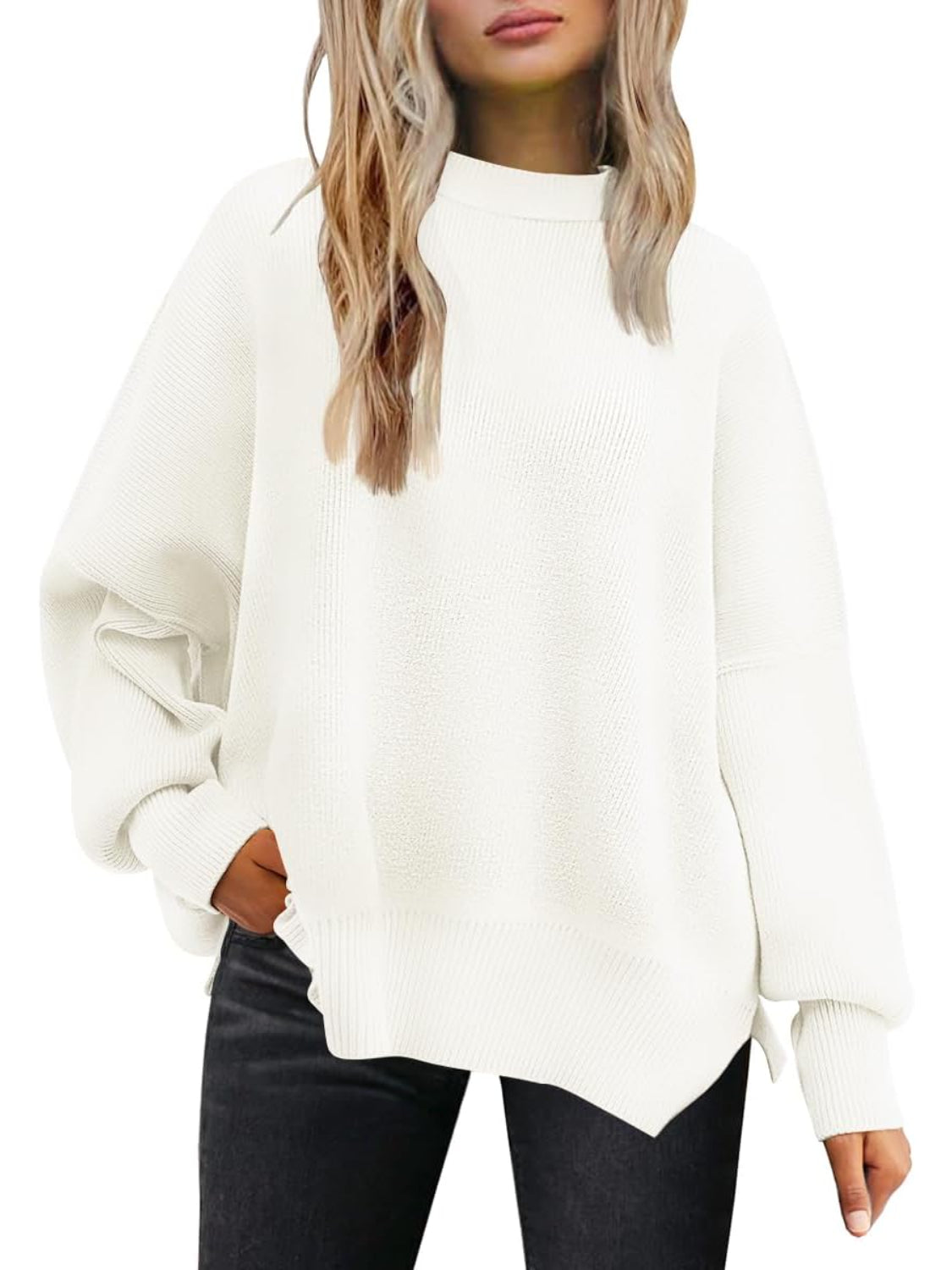 Ribbed Knit Batwing Sweater For Woman - Image 5
