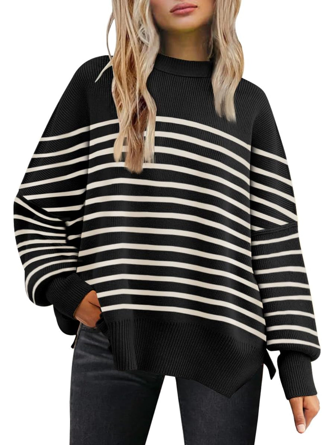 Casual Oversized Batwing Knit Sweater - Image 3