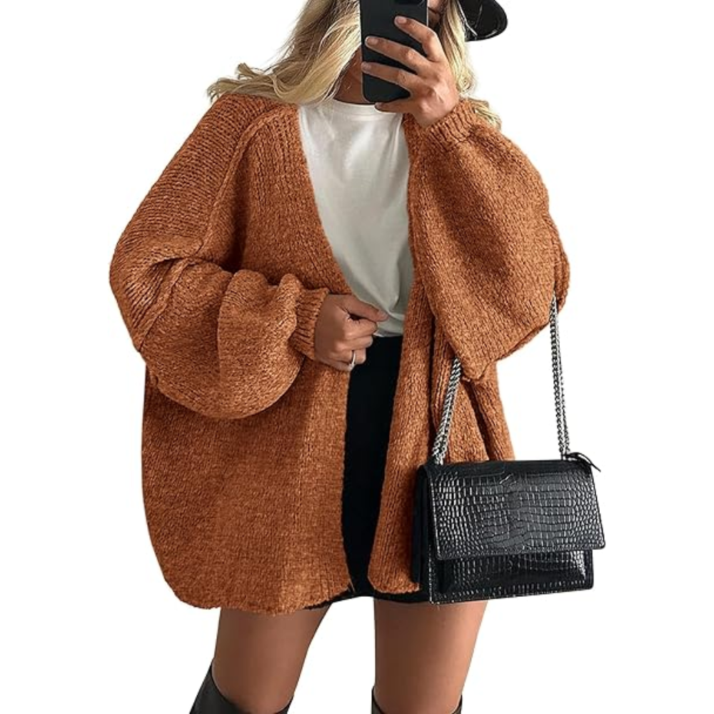 Oversized Open Front Lantern Sleeve Cardigan - Image 21