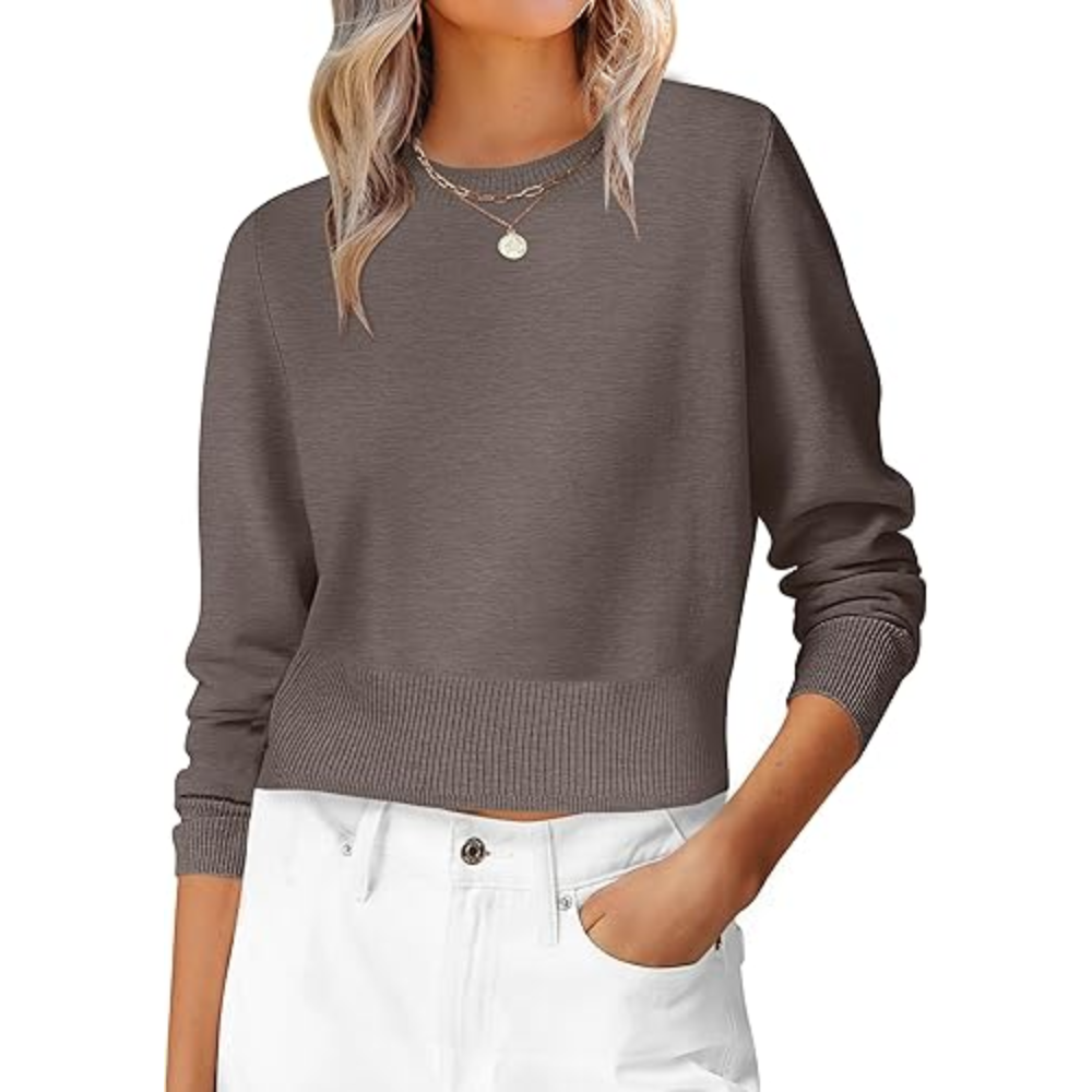 Cropped Long Sleeve Casual Lightweight Knit Sweater - Image 11