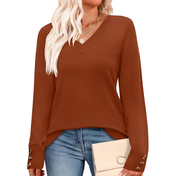 Lightweight Knit Pullover With Decorative Button Cuffs - Image 33