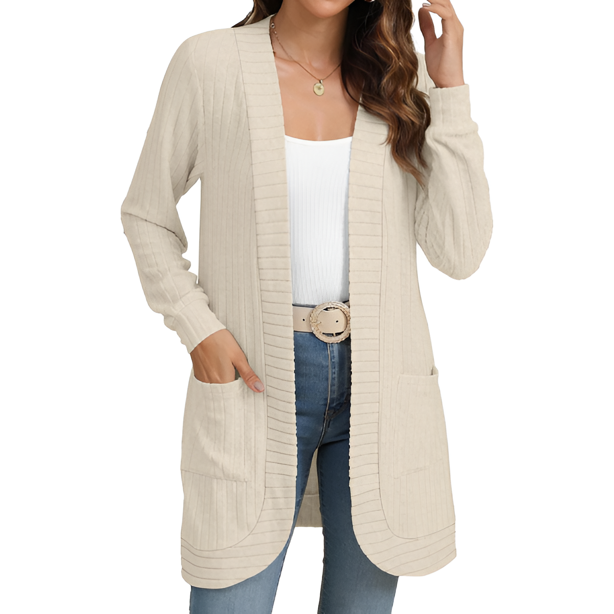Women Long Sleeve Open Front Cardigan Casual Lightweight Long Cardigans Loose Knit Outwear with Pockets - Image 43