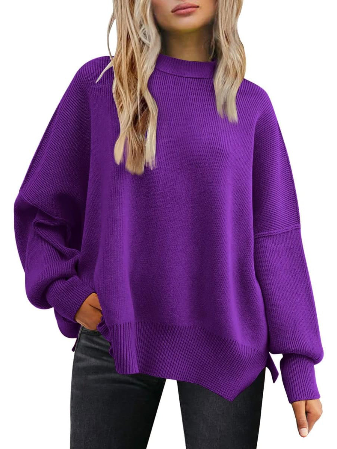 Ribbed Knit Batwing Sweater For Woman - Image 8