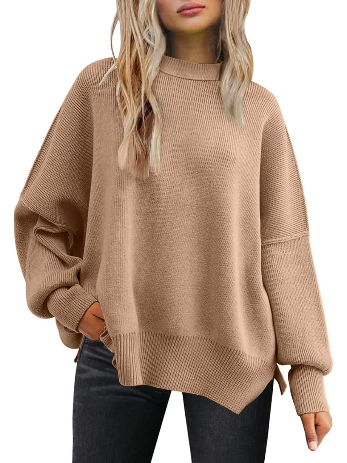 Ribbed Knit Batwing Sweater For Woman - Image 6
