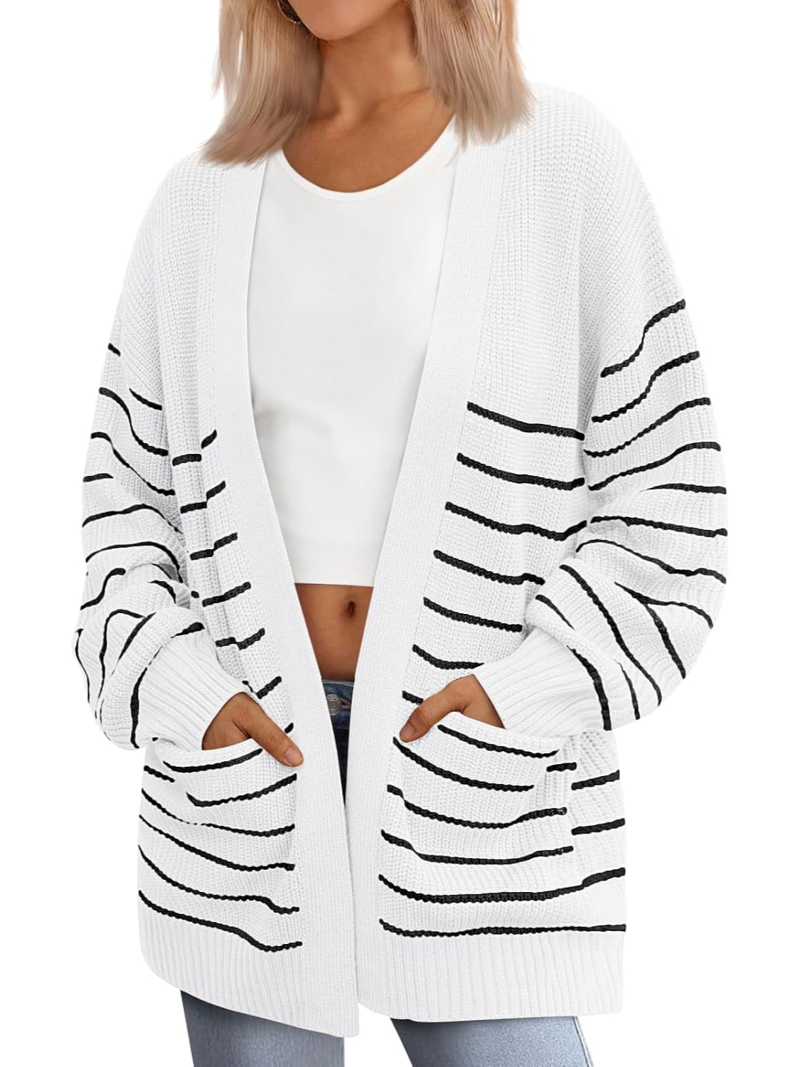 Oversized Striped Knit Cardigan With Pockets - Image 6