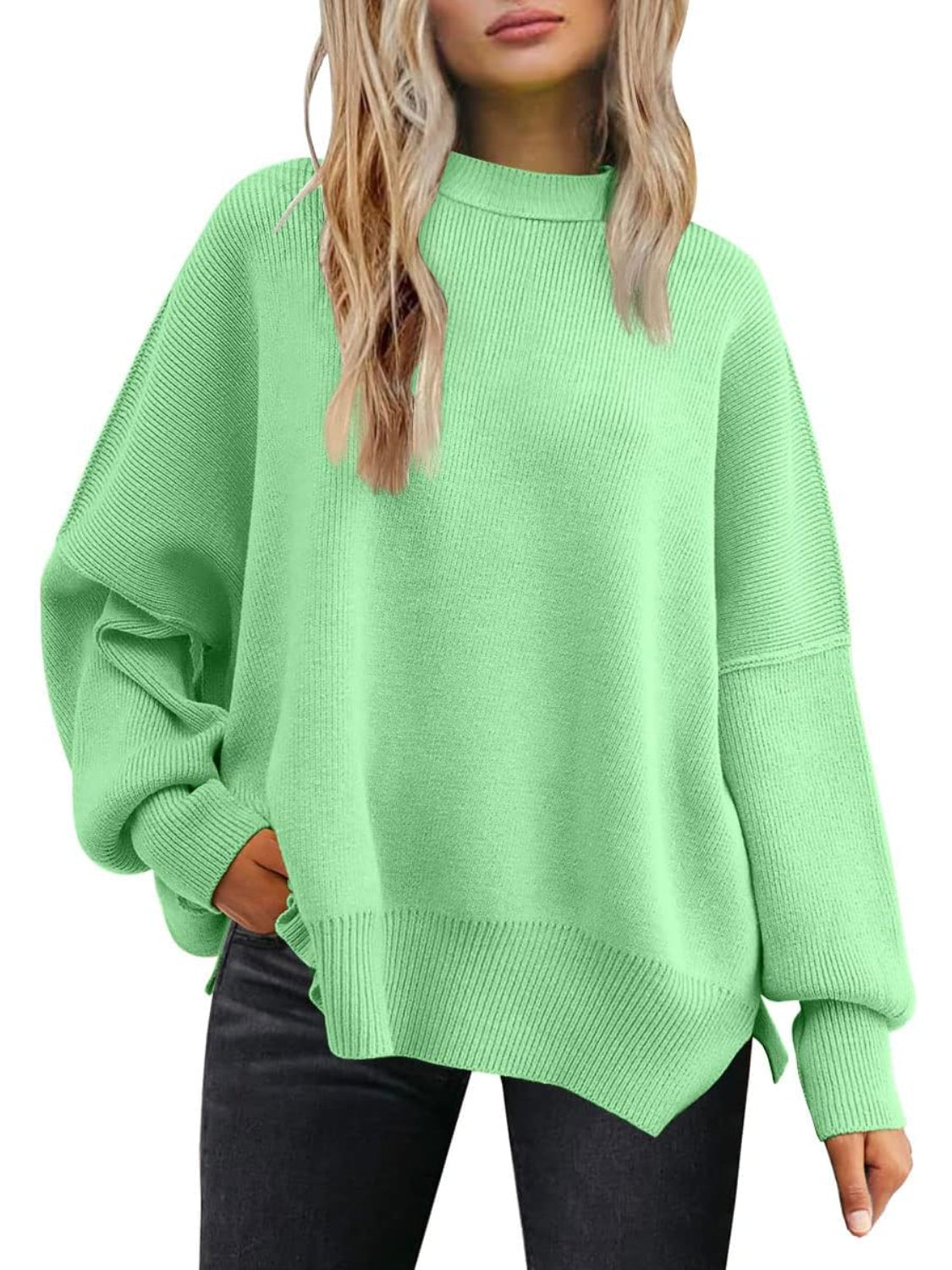 Ribbed Knit Batwing Sweater For Woman - Image 4