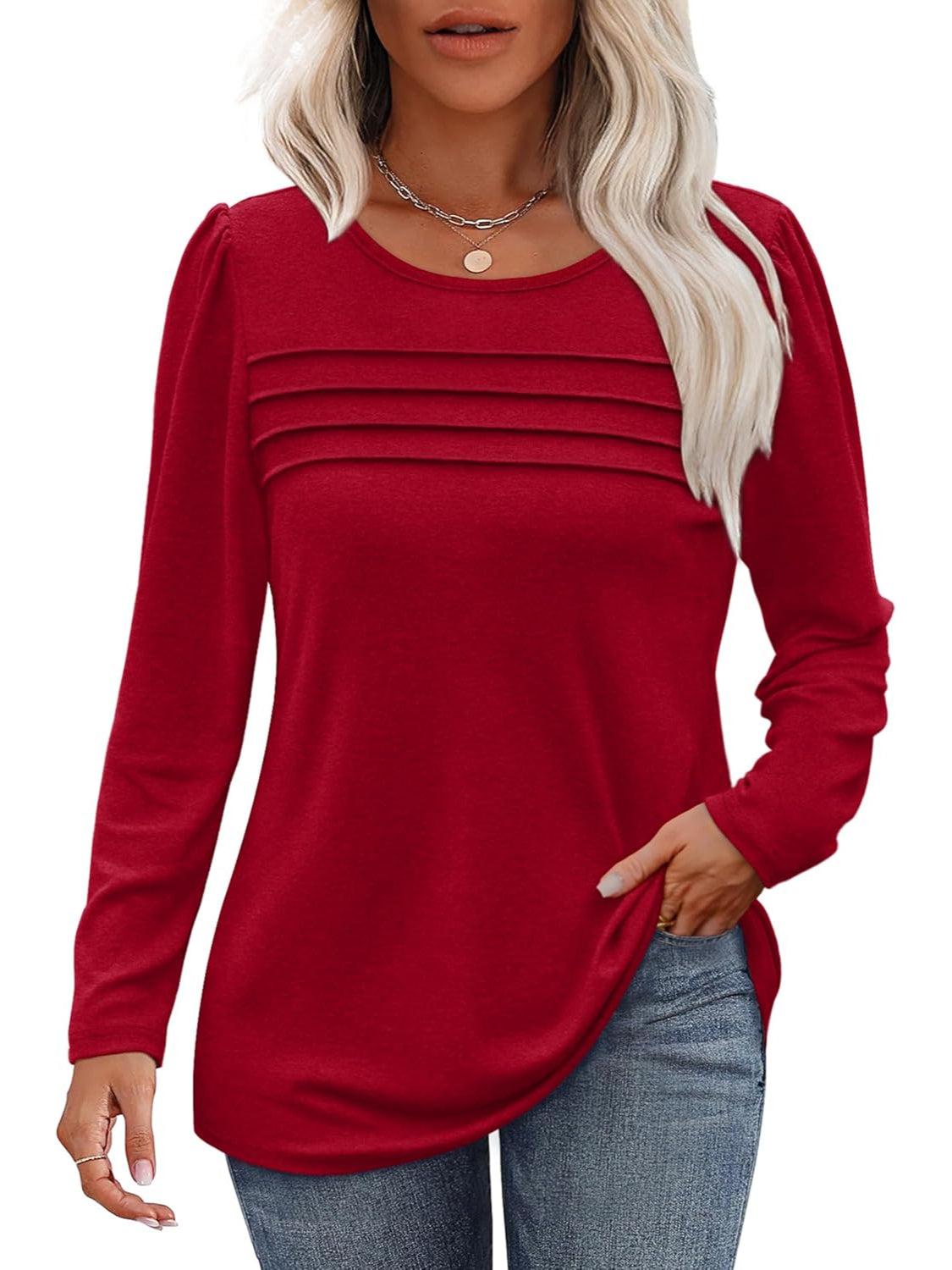 Casual Long Sleeve Pleated Pullover Top - Image 11