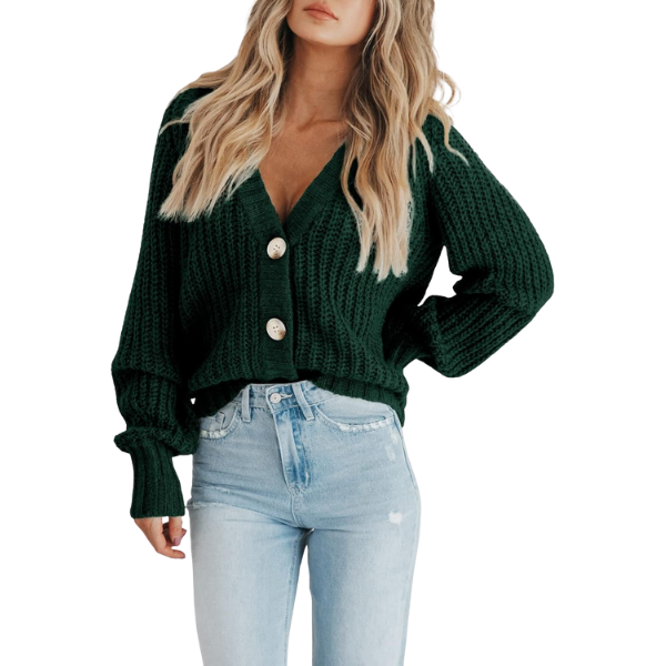 Women's Chunky Knit Open Front Sweater Long Sleeve Button Loose Short Cardigan Outerwear Coats - Image 42