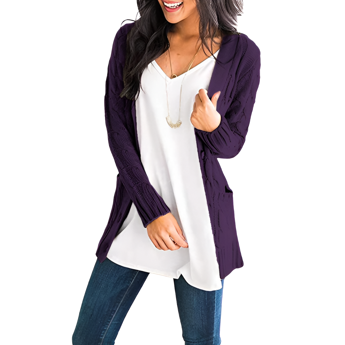 Cable Knit Button Front Open Cardigan - Image 17