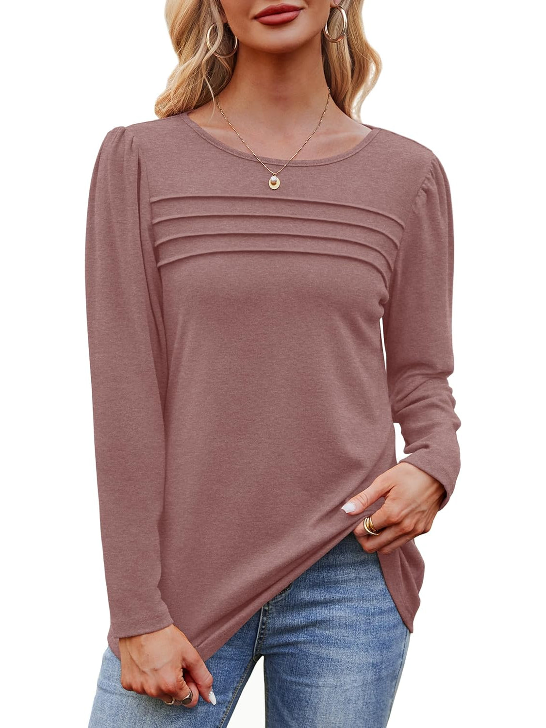 Casual Long Sleeve Pleated Pullover Top - Image 4