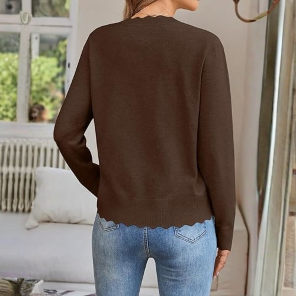 Lightweight Button Down Knit Cardigan With Scallop Trim - Image 23