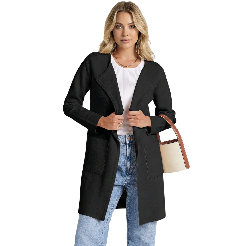 Open Front Knit Long Cardigan Coat With Pockets For Women - Image 2