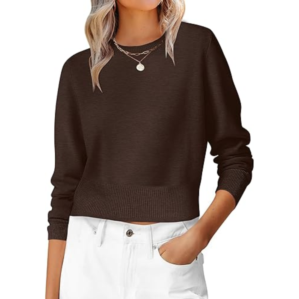 Cropped Long Sleeve Casual Lightweight Knit Sweater - Image 7