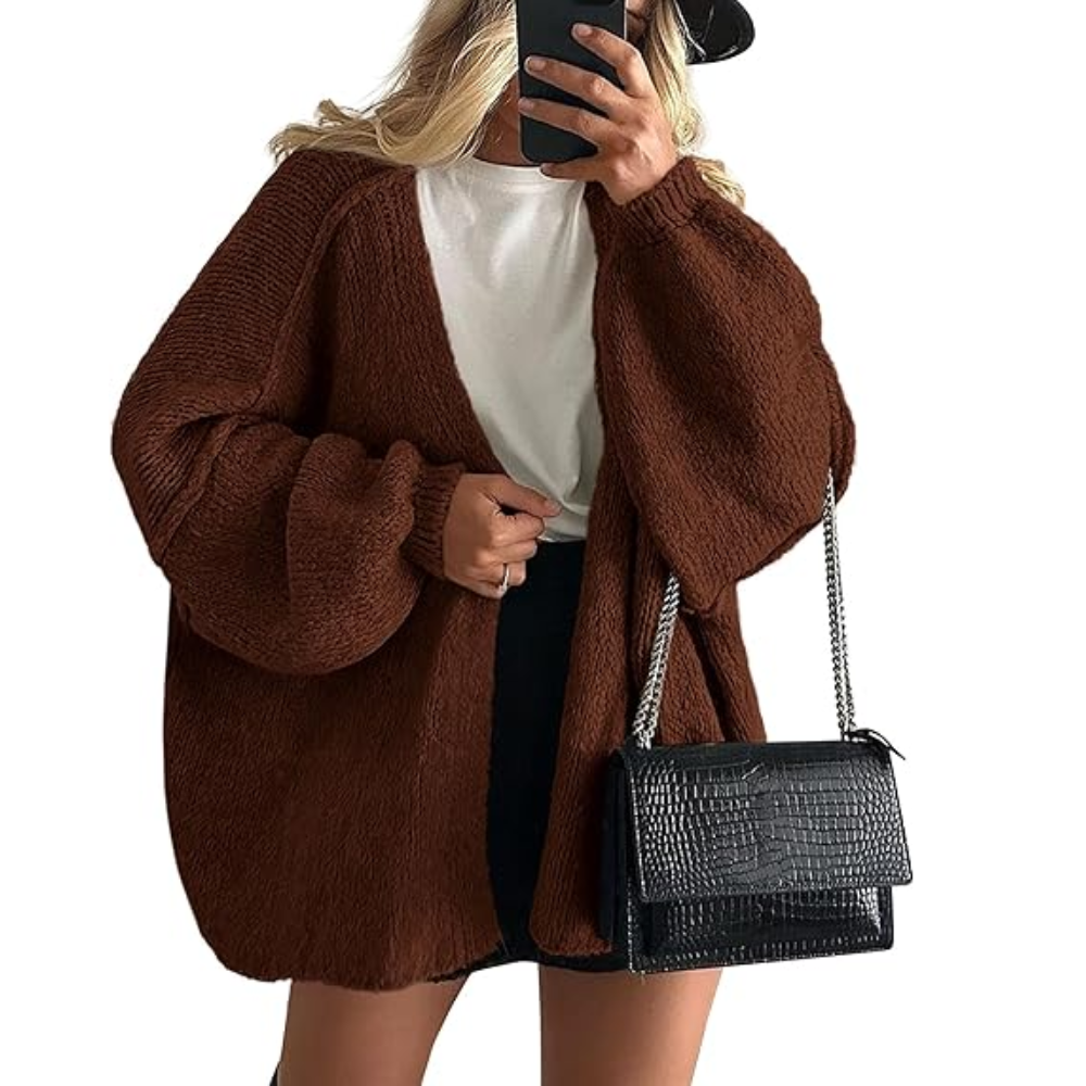 Oversized Open Front Lantern Sleeve Cardigan - Image 23