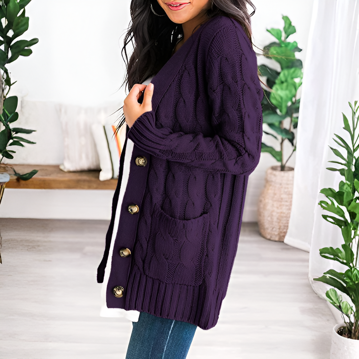 Cable Knit Button Front Open Cardigan - Image 18