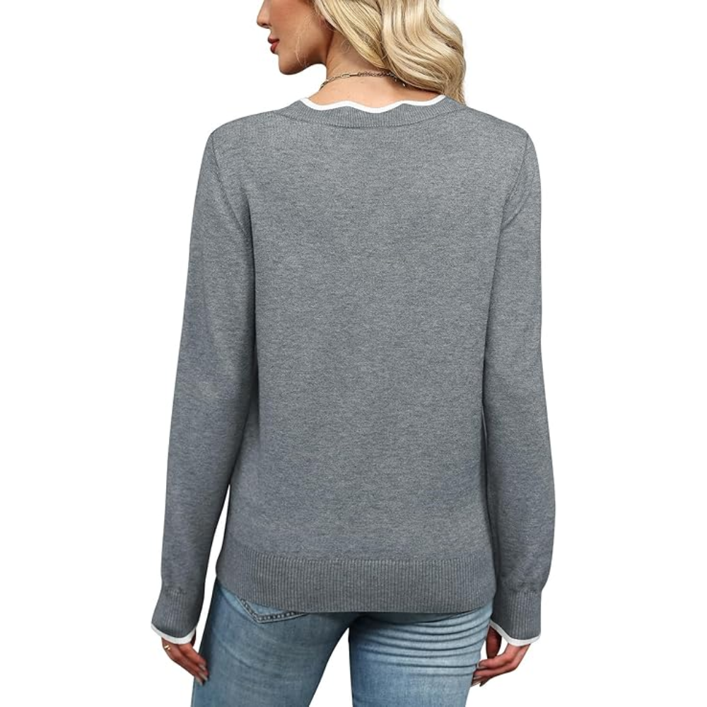 Scallop Trim Knit Pullover Cozy Lightweight Sweater For Women - Image 12