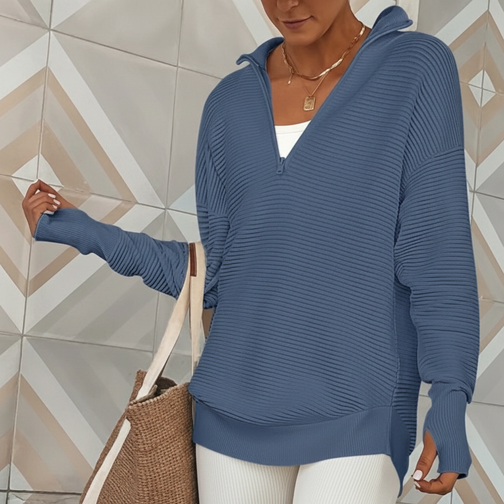 Long Sleeve Quarter Zip Pullover With Collar For Women - Image 10