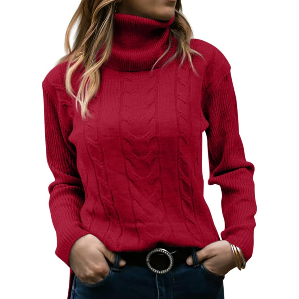 Knitted High Collar Long Sleeve Sweater - Image 12