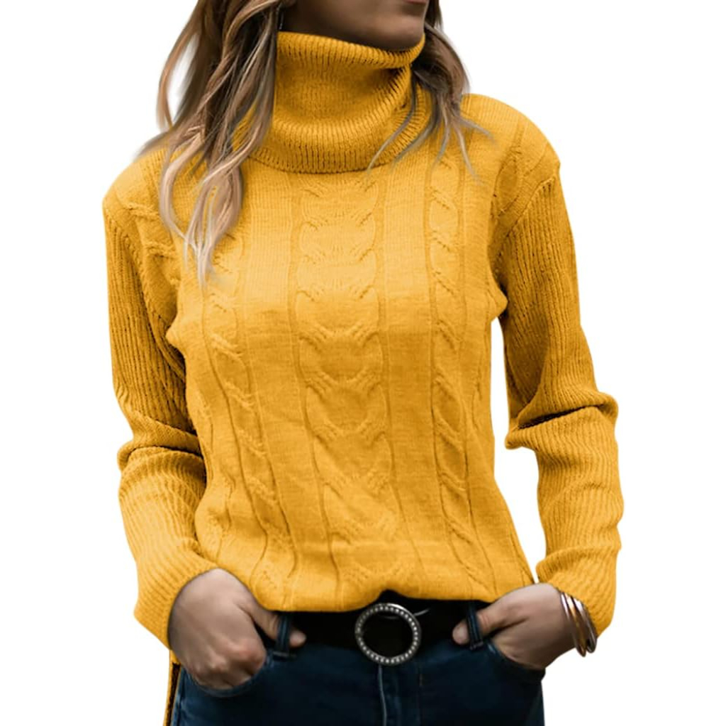 Knitted High Collar Long Sleeve Sweater - Image 4