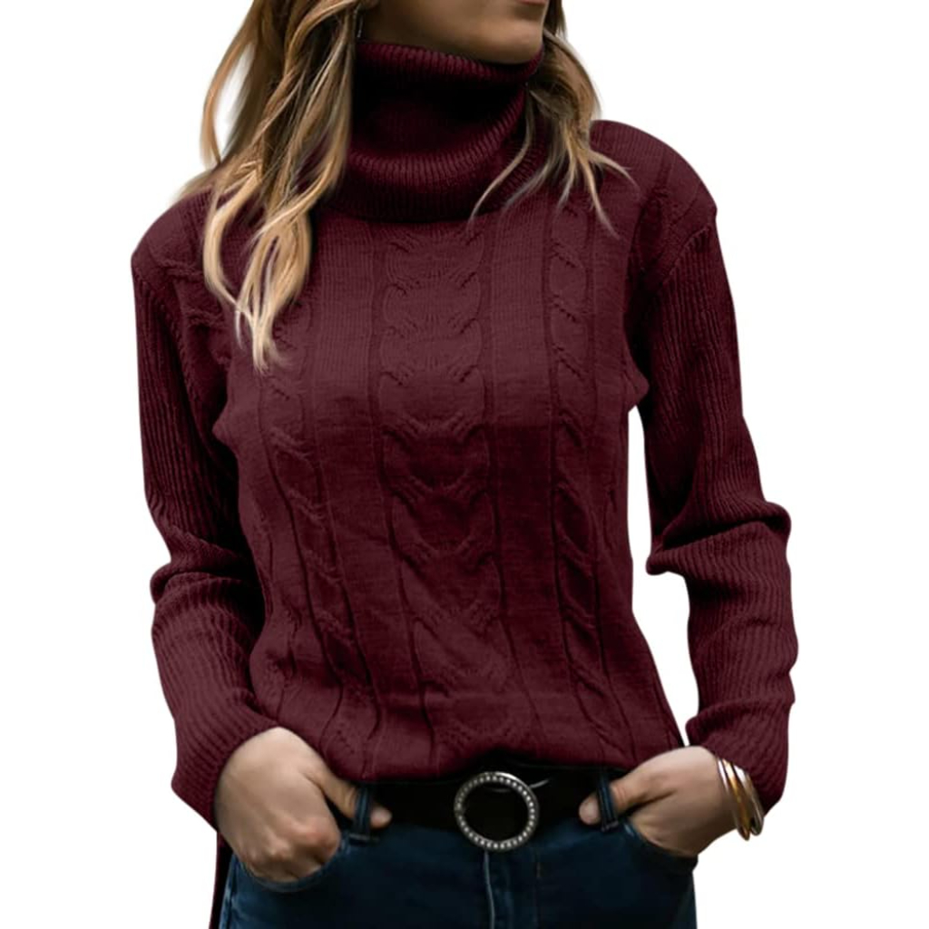 Knitted High Collar Long Sleeve Sweater - Image 14