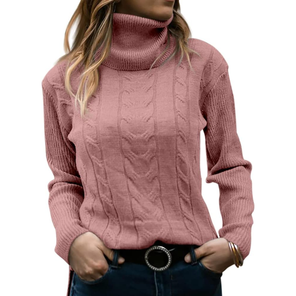 Knitted High Collar Long Sleeve Sweater - Image 10