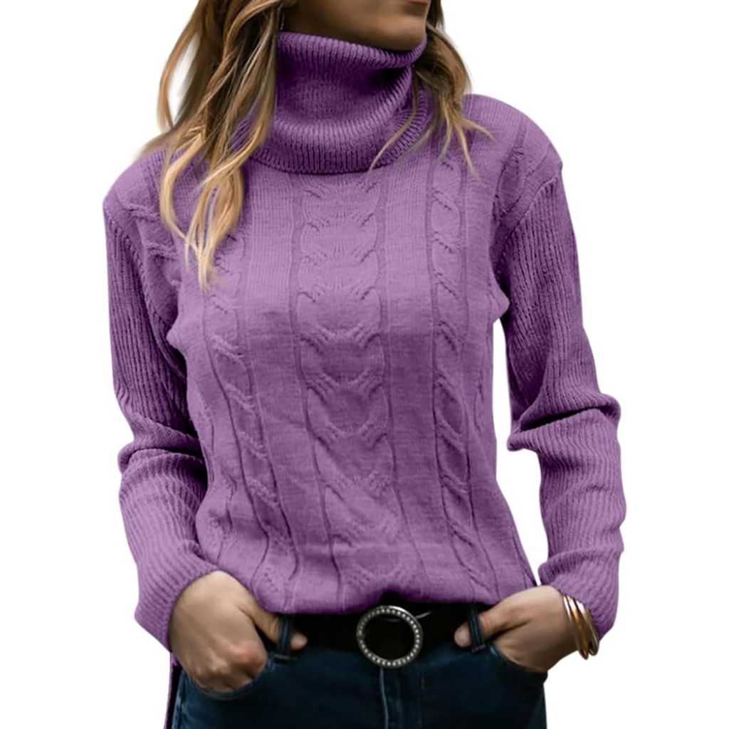 Knitted High Collar Long Sleeve Sweater - Image 15